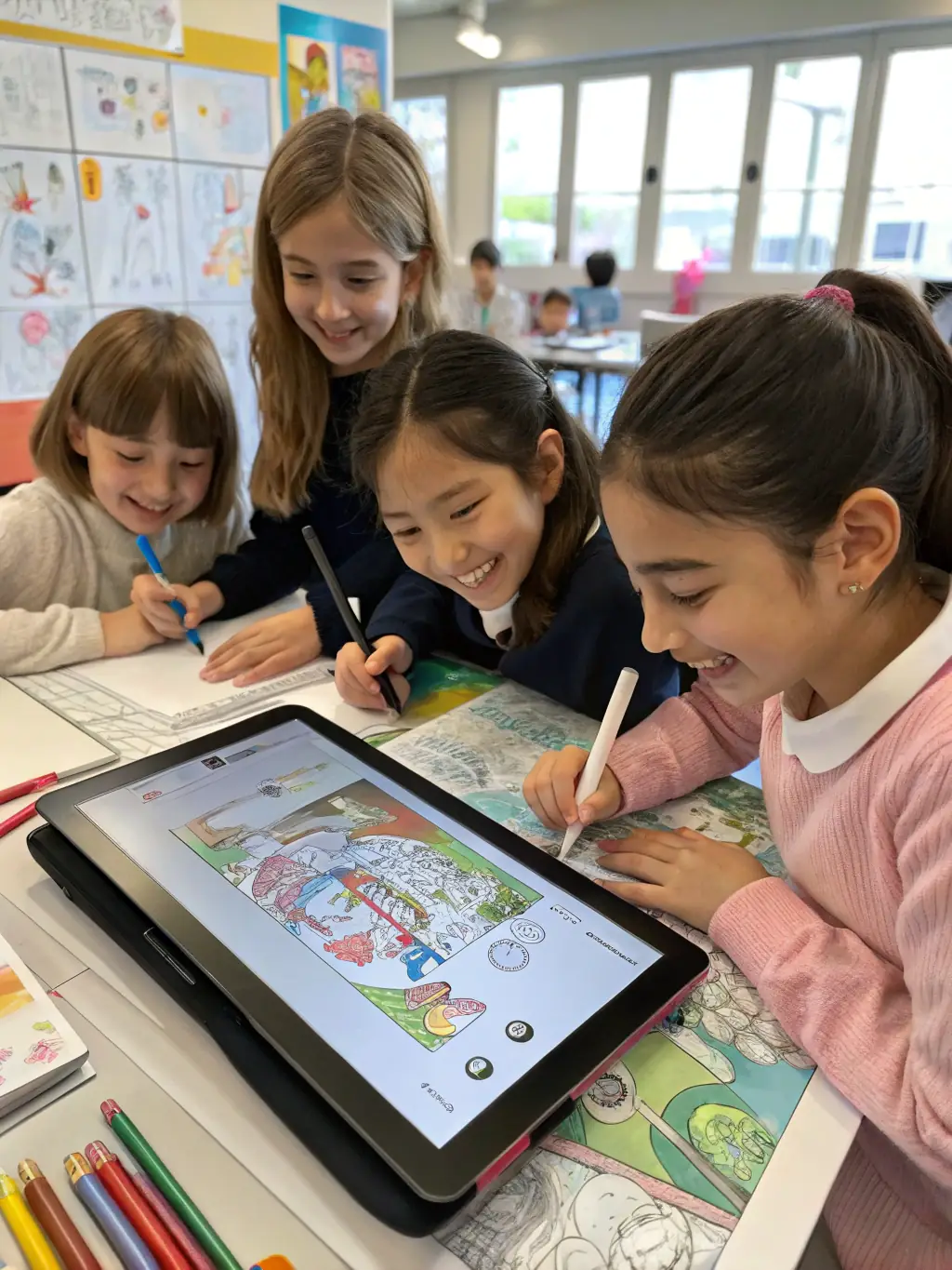 A dynamic shot of children participating in arts and crafts activities at the 'Summer Fun Days' event organized by COMITE DES FETES FONTENAY, showcasing creativity and engagement.