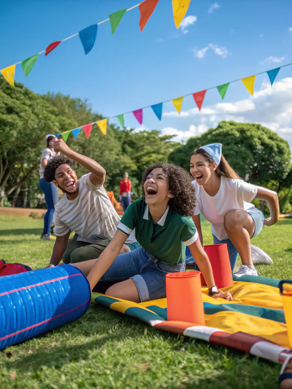 A photograph of community members participating in a traditional French game during the 'Village Games' event, promoting cultural heritage and friendly competition.